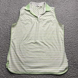 Lady Hagen Sleeveless Polo Shirt Womens Large Green Striped Tank Top Golf Tennis